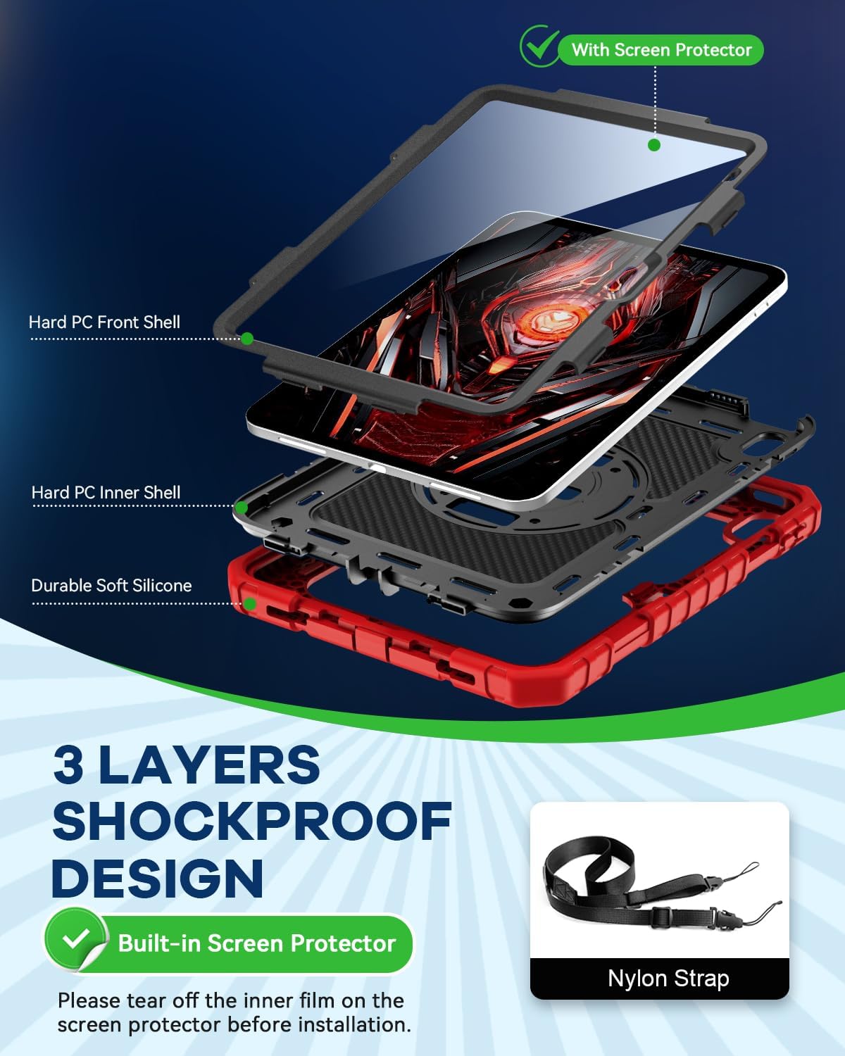Cantis Case for iPad 11-inch (A16) 2025/ iPad 10th Generation 2022 (10.9 inch) with Screen Protector, iPad 11th Case with 360 Degree Rotating Stand/Shoulder Strap/Pencil Holder, Red