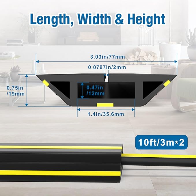 Eapele 10 ft Floor Cable Cover Protector, Heavy Duty PVC Duct Easy to Unroll, Prevent Trip Hazard for Outdoor Settings (2pcs)