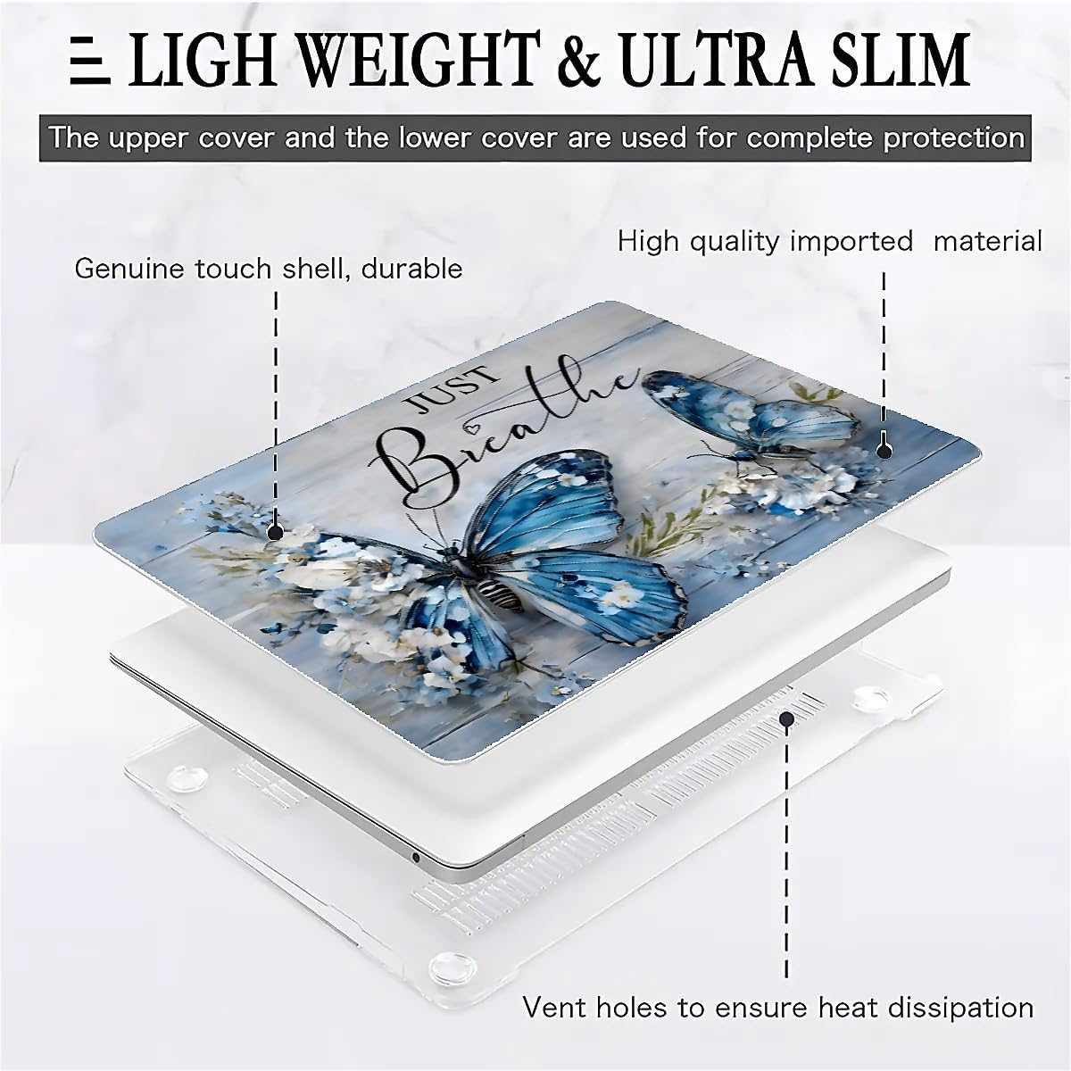 Compatible with MacBook Air 13.3 13.6 Inch Case 2022 2021 2020 2019 Plastic Hard Shell Case Cover,13.3 Air (A1932/A2179/A2337), Butterfly