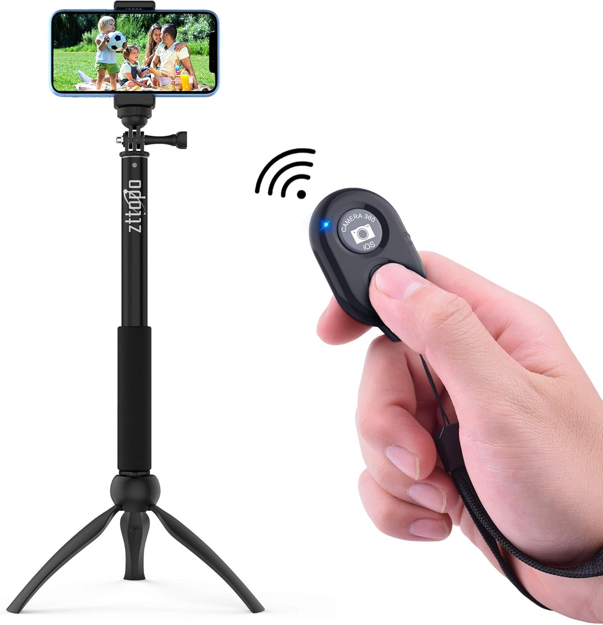 Wireless Camera Remote Shutter for Smartphones (2 Pack), Zttopo Wireless Phone Camera Remote Control Compatible with iPhone/Android Cell Phone - Wrist Strap Included Black&White