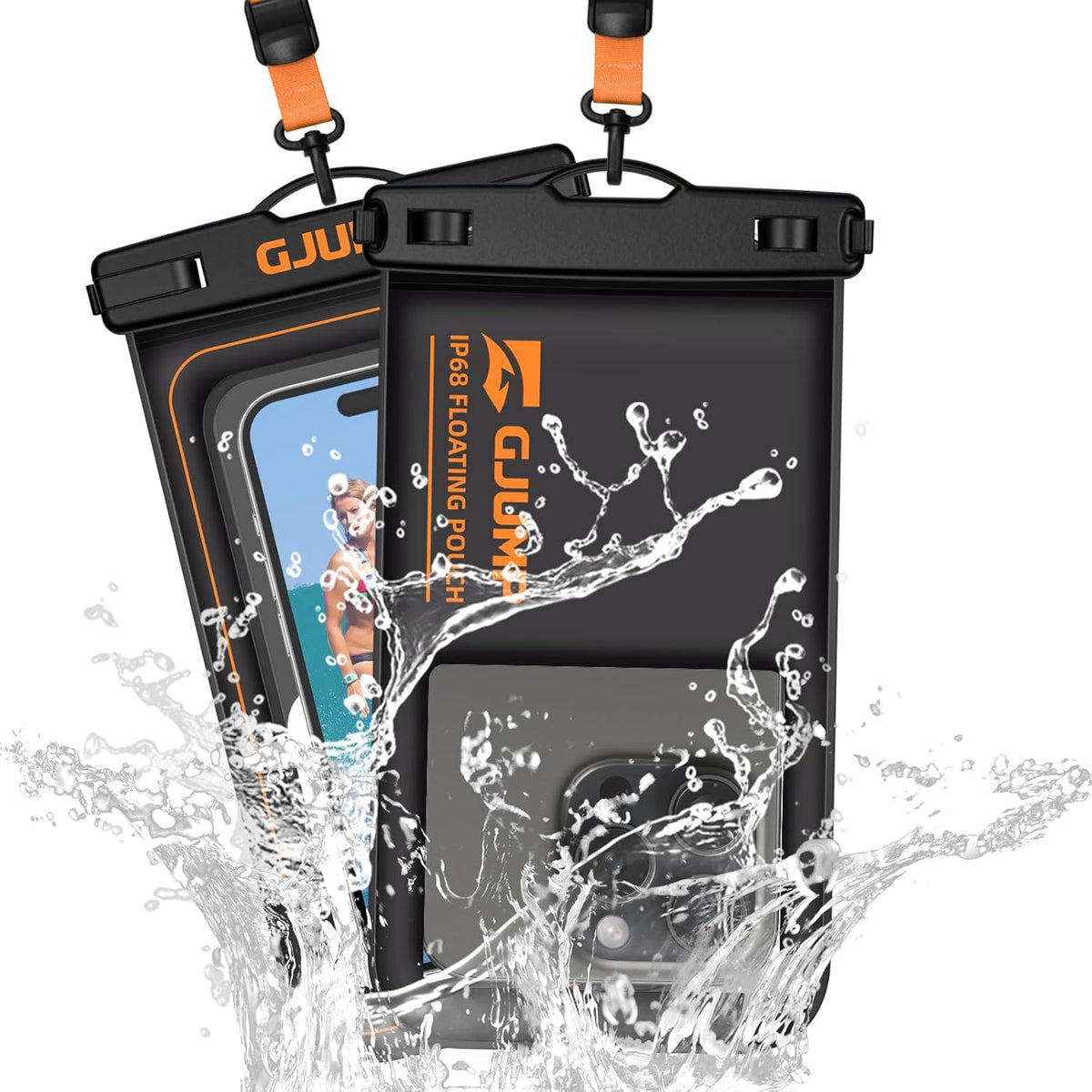 2 Pack Floating Waterproof Phone Pouch, Up to 8.3" IP68 Cellphone Dry Bag Compatible for iPhone 16 15 14 13 Pro Max Samsung Galaxy, Essential for Beach Cruise Ship (Orange*2)