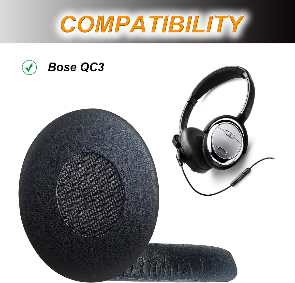Bose QC3 Earpads,Headphones Replacement Ear Pads Memory Foam Ear Cushion Cover Kit for Bose QuietComfort 3 Headphone Accessories- Black