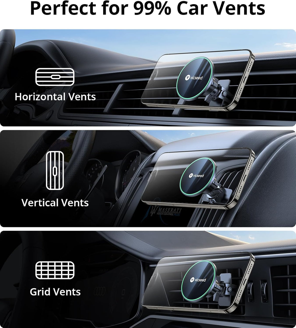 VICSEED for MagSafe Car Mount [Upgraded Strongest Magnet Power] Magnetic Phone Holder for Car Vent 360 Adjustable Magnetic Car Phone Holder Mount for iPhone 16 Pro Max 15 14 13 12 Plus Mini