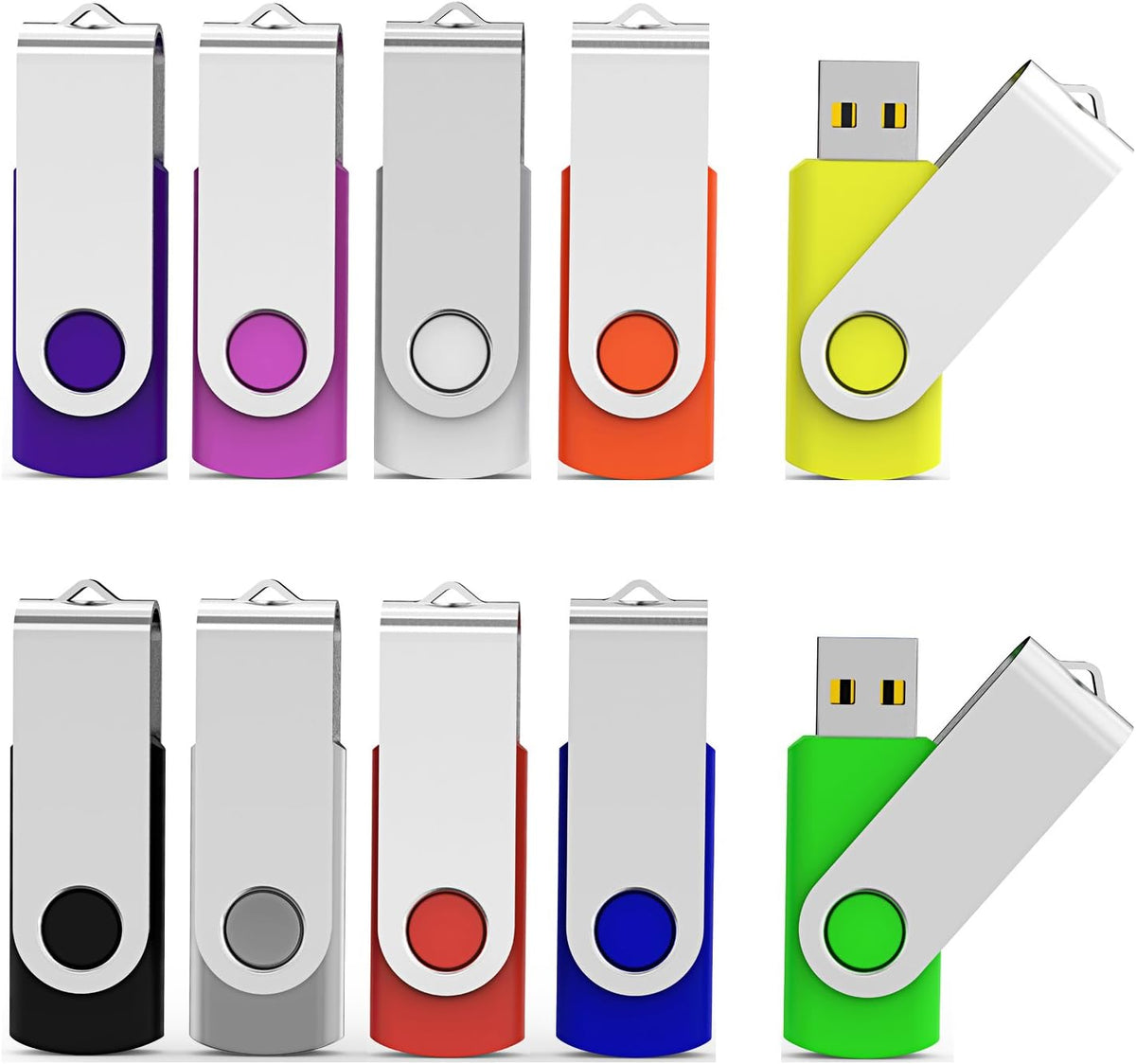 Aiibe 10 Pack 32GB Flash Drive USB Flash Drive USB 3.0 Thumb Drives USB Memory Stick 32 GB 3.0 Flash Drives Bulk (10 Mixed Colors: Black Blue Red Green Orange White Yellow Pink Purple Silver)