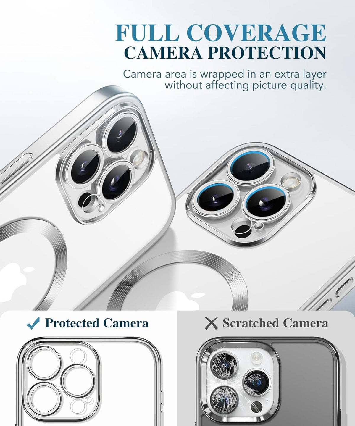 BERFY Magnetic for iPhone 16 Pro Max Case, Compatible with MagSafe,[Built-in 9H Tempered Glass Screen Protector & Upgraded Camera Protection] Full Body Plating Phone Case for 16 ProMax,Titanium Silver