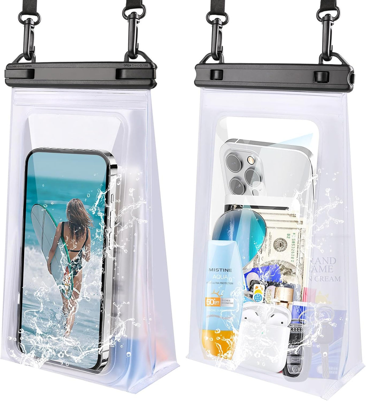 2 Pack Large Waterproof Phone Pouch, IPX8 Double Sealing Floating Waterproof Bag for iPhone 16 15 14 Pro Max Sumsang S25 S24 Google All Devices