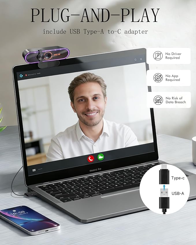 Camera for Lenovo pcwith Microphone&amp Privacy Cover &amp Plug&ampPlayWorks Zoom/Teams/Skype/Google Meet