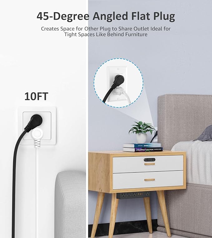 HHSOET Power Strip with USB Fast Charging, 10Ft Flat Extension Cord, 30W