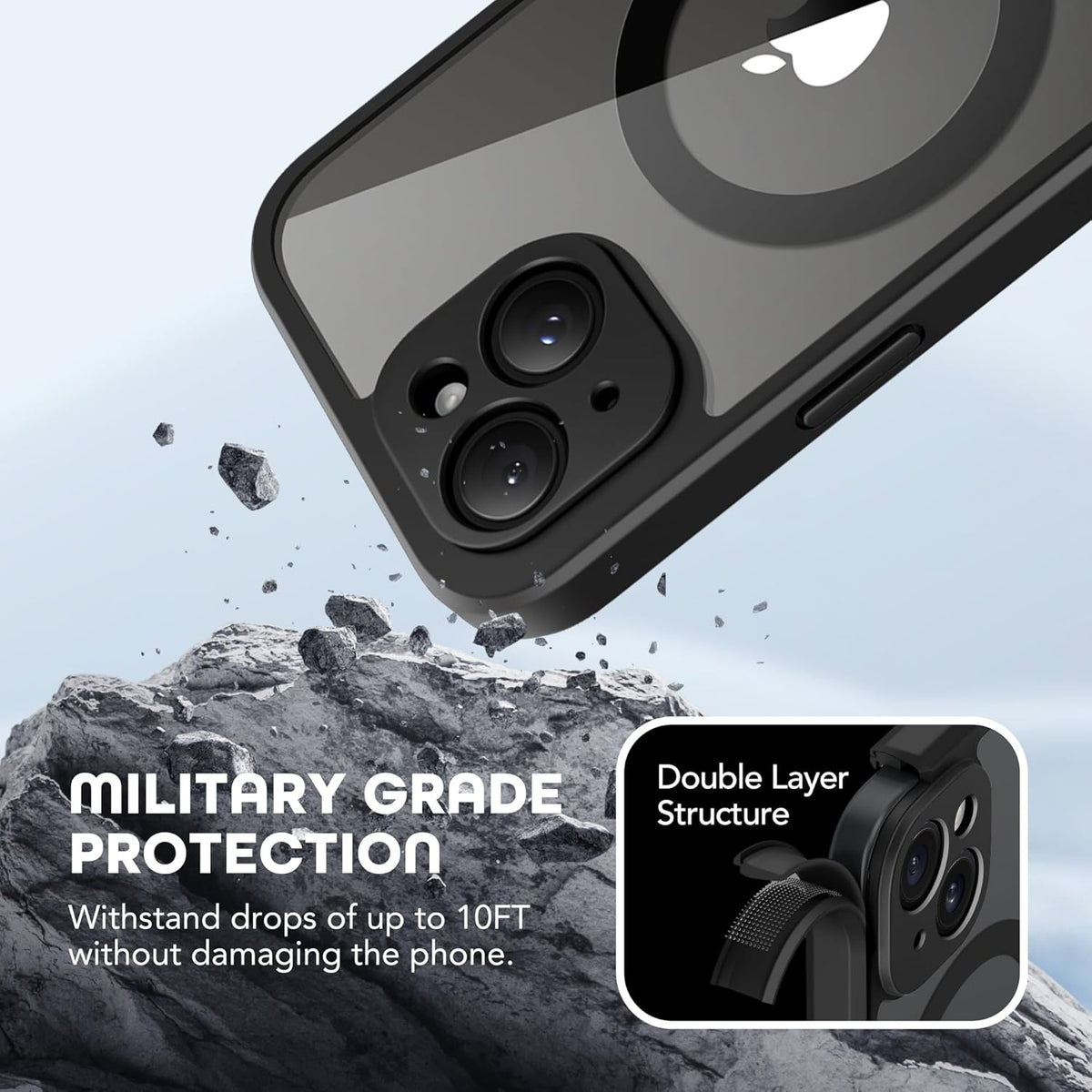 Magnetic for iPhone 15 Case, Compatible with MagSafe, Built-in Privacy Screen Protector and Camera Protection, Anti Spy Full Body Dustproof Shockproof Hard Phone Case 6.1", Black