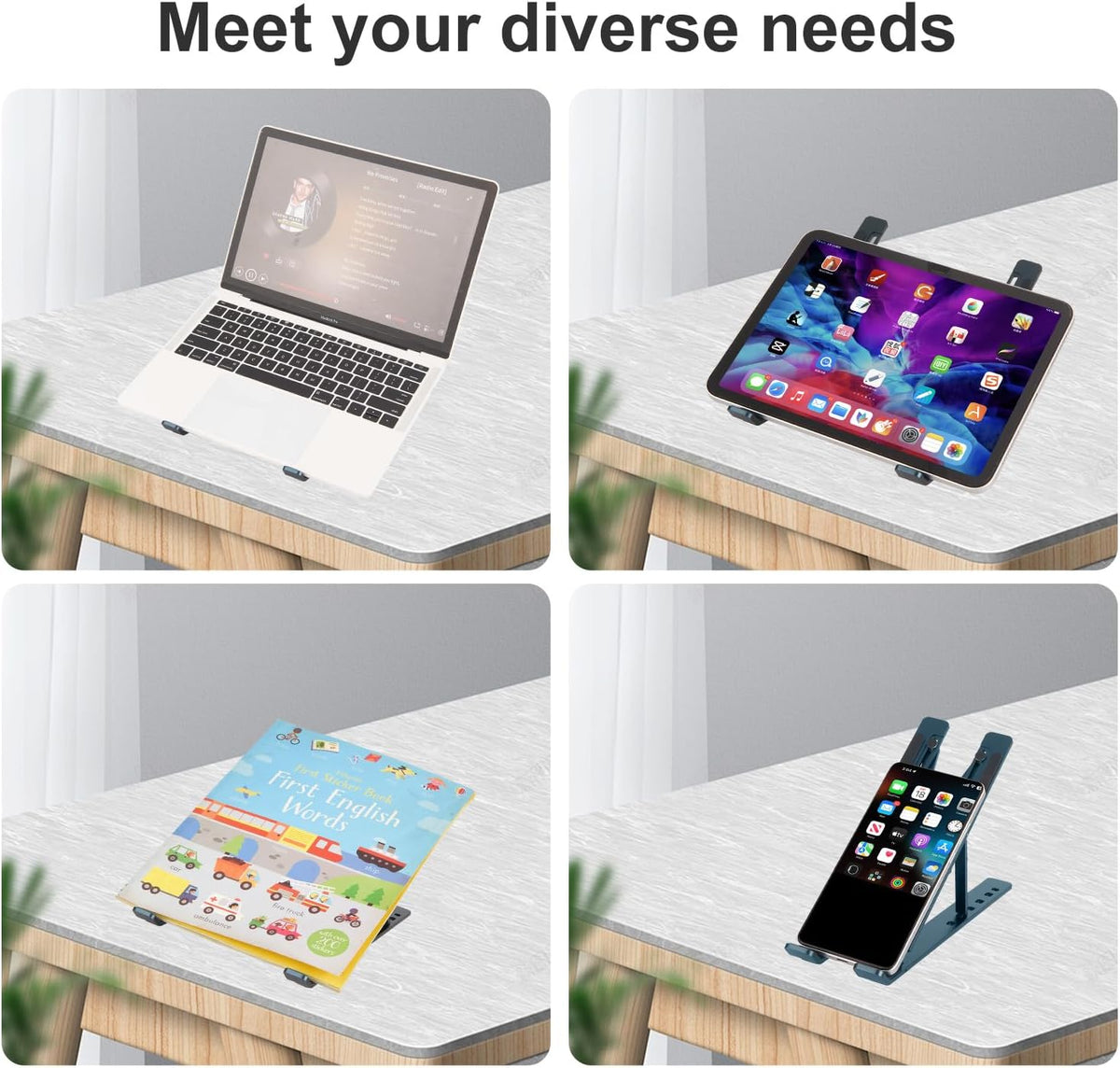 Ergonomic and Foldable Laptop Stand for Desk, Adjustable Riser, Fits All Laptops and Notebooks up to 17,Ultra-Thin,Ventilated Cooling,ABS+Silicone,Grey.