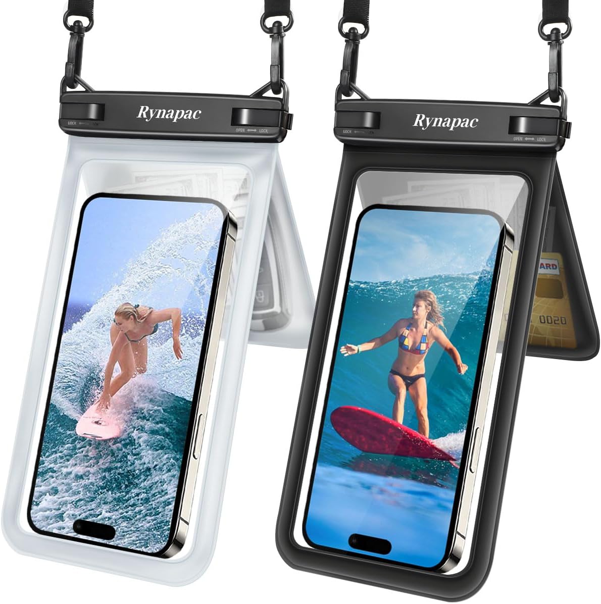 Double Space Waterproof Phone Pouch, 2 Pack Waterproof Phone Case with Lanyard for iPhone 16 15 Pro Max Galaxy S23 Pixel 7a up to 8.5’’, Cellphone Dry Bag for Beach Vacation Travel Cruise Essentials