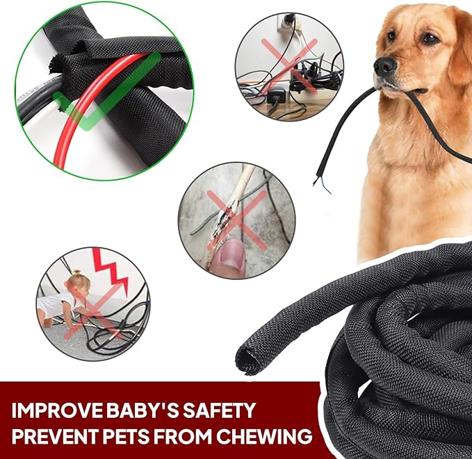 BuyUneed Black Split Braided Cable Management Sleeves 3/8inch -12Feet
