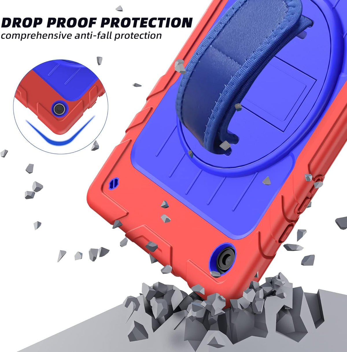 for Samsung Galaxy Tablet A8 Case 10.5 inch 2022 SM-X200/X205/X207 with Screen Protector [360 Rotating Stand] &Hand Shoulder Strap Shockproof Rugged Protective Cover|Red&Blue