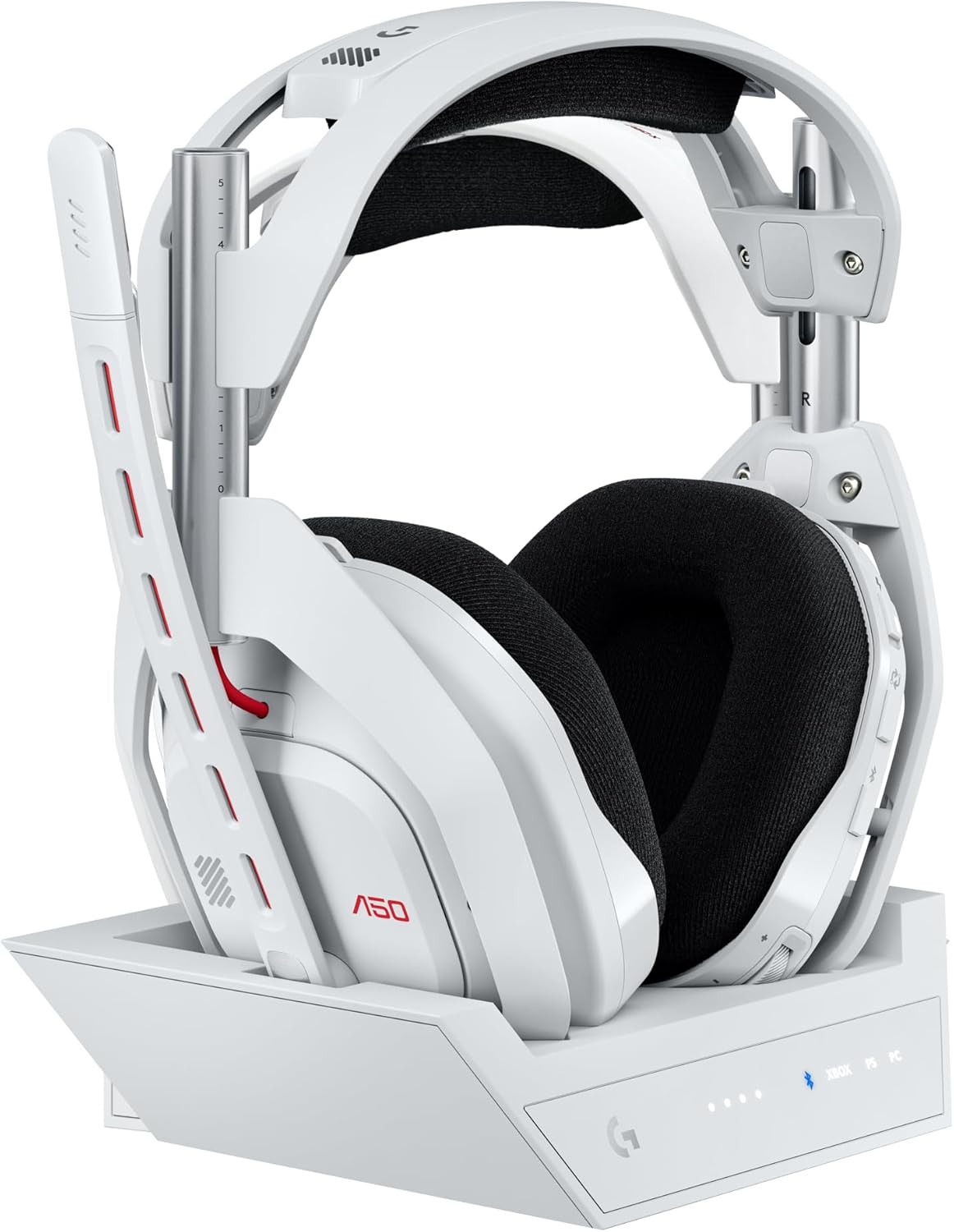 Logitech G Astro A50 Omni-Platform Wireless Gaming Headset + Base Station for PS5, Xbox, PC: PLAYSYNC Audio Switcher, <16 bit/48kHz (Console), <24 bit/48 kHz (PC), 24hr Battery, 2.4GHz & BT - White