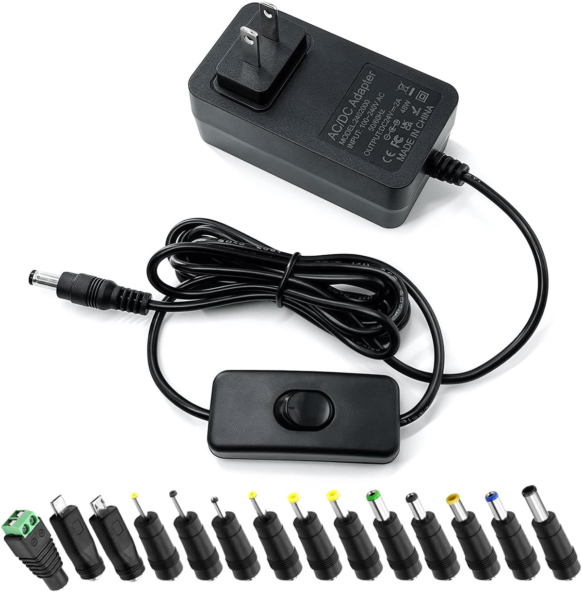 Gilivier 24V 24V 6.2FT 100-240V 50/60Hz 24Volt 48W 2A 1.5A 1A 0.5A 5.52.5mm&14 Power Supply AC Adapter DC Power Cord