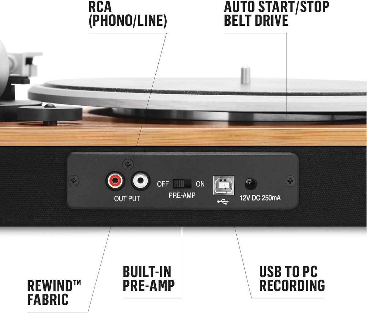 House of Marley Stir It Up Wireless Turntable: Vinyl Record Player with Wireless Bluetooth Connectivity, 2 Speed Belt, Built-in Pre-Amp, and Sustainable Materials