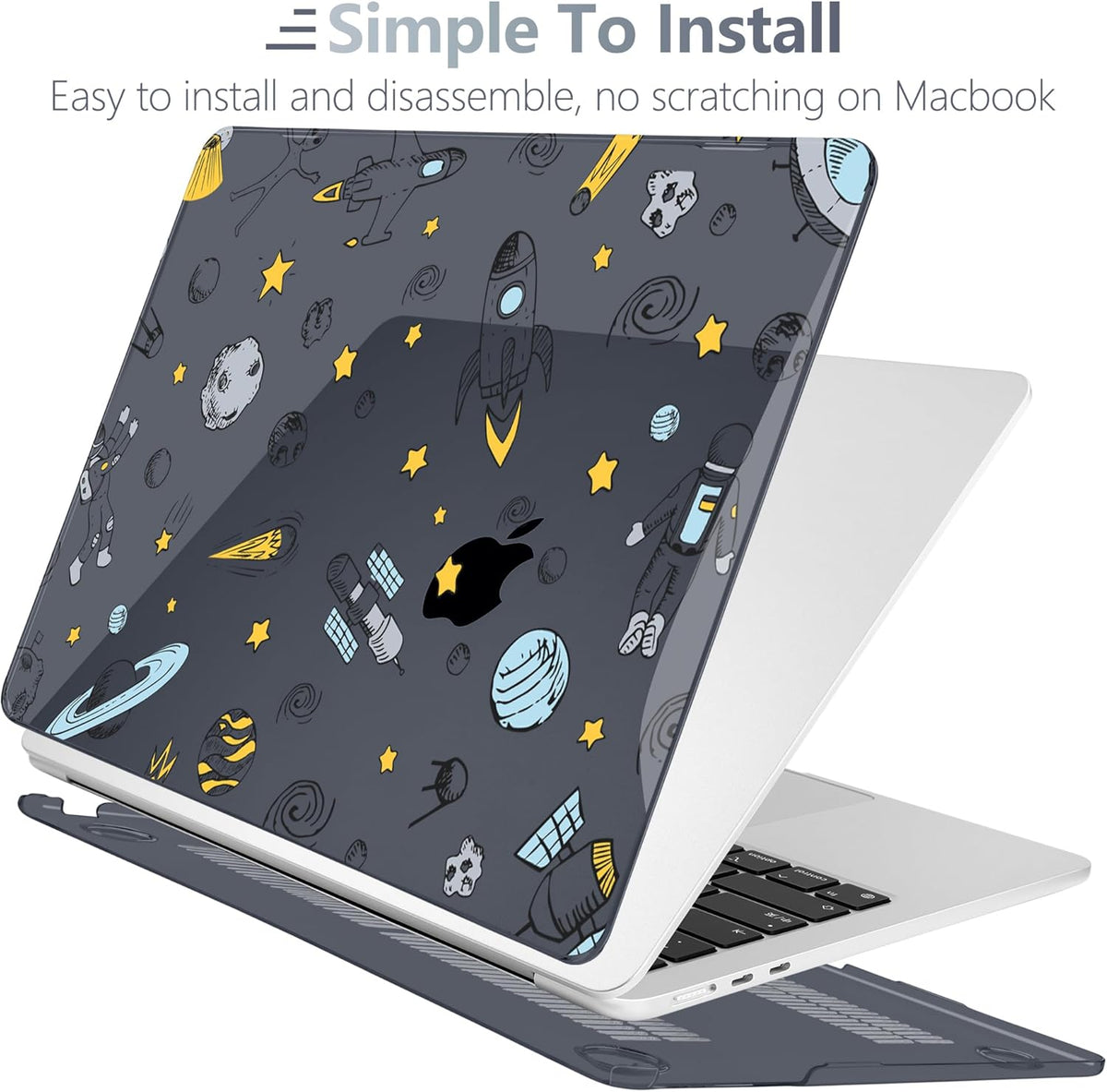 Batianda Premium Case for New MacBook Air 15 inch 2025 2024 2023 with M4 M3 M2 Chip, Designed Protective Plastic Black Hardshell & Keyboard Cover & Screen Protector, Hand Drawn Space