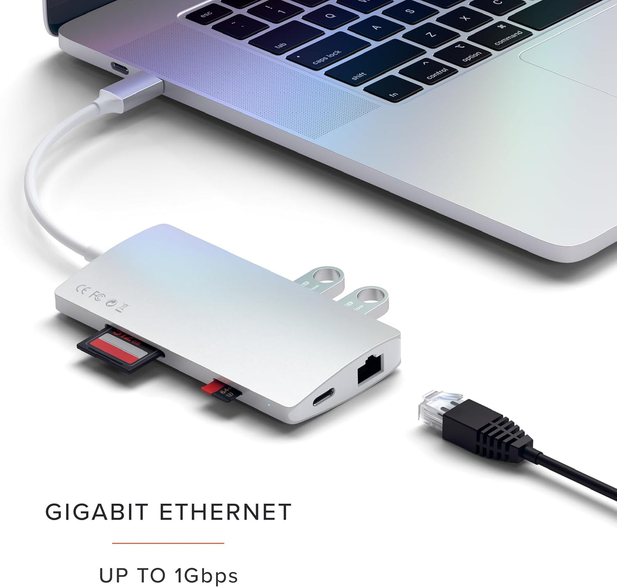 Satechi 8 in 1 USB C Hub Multiport Adapter V2, 4K HDMI, 115W USB C PD Charging, 3 USB-A, Ethernet, Micro/SD Card Readers, for Laptop, MacBook Pro/Air M4/M3/M2/M1, iPad, iPhone 16, Windows - Silver