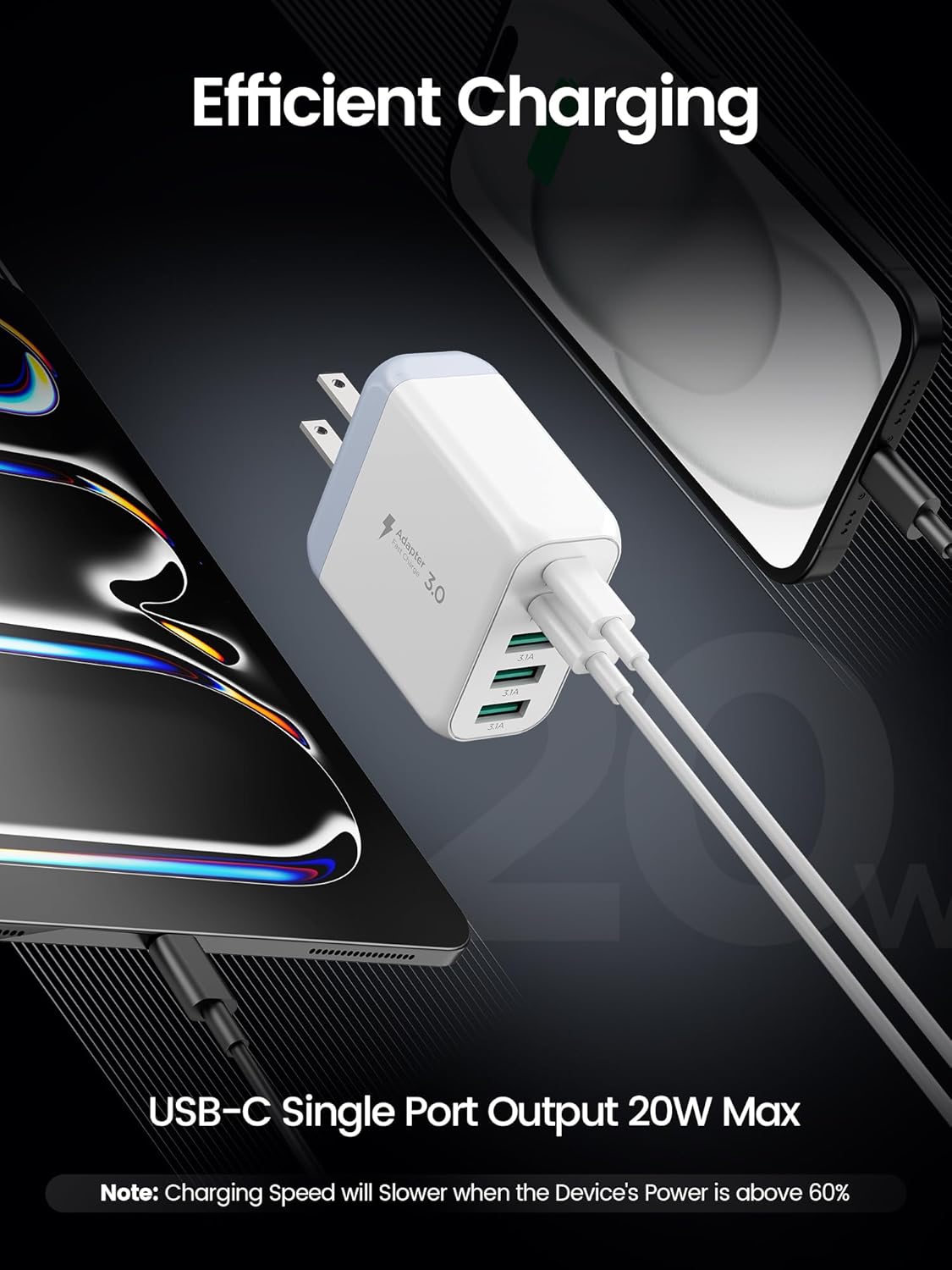 USB C Charger Block, Type C Charger Fast Charging,Total 50W 5-Port USB Wall Chargers Multiport Type C Charging Block Cube for iPhone 16 15 14 13 12 11 Pro Max XS, iPad, Samsung & More-White