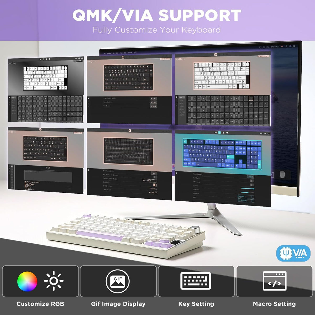 YUNZII AL80 Wireless Mechanical Keyboard,Full Aluminum CNC, Smart LCD Display,Hot Swappable Gasket Mount 75% Layout with Knob,BT/2.4G/USB-C,QMK/VIA Support for Win/Mac (Beige, Gateron Zero Switch)