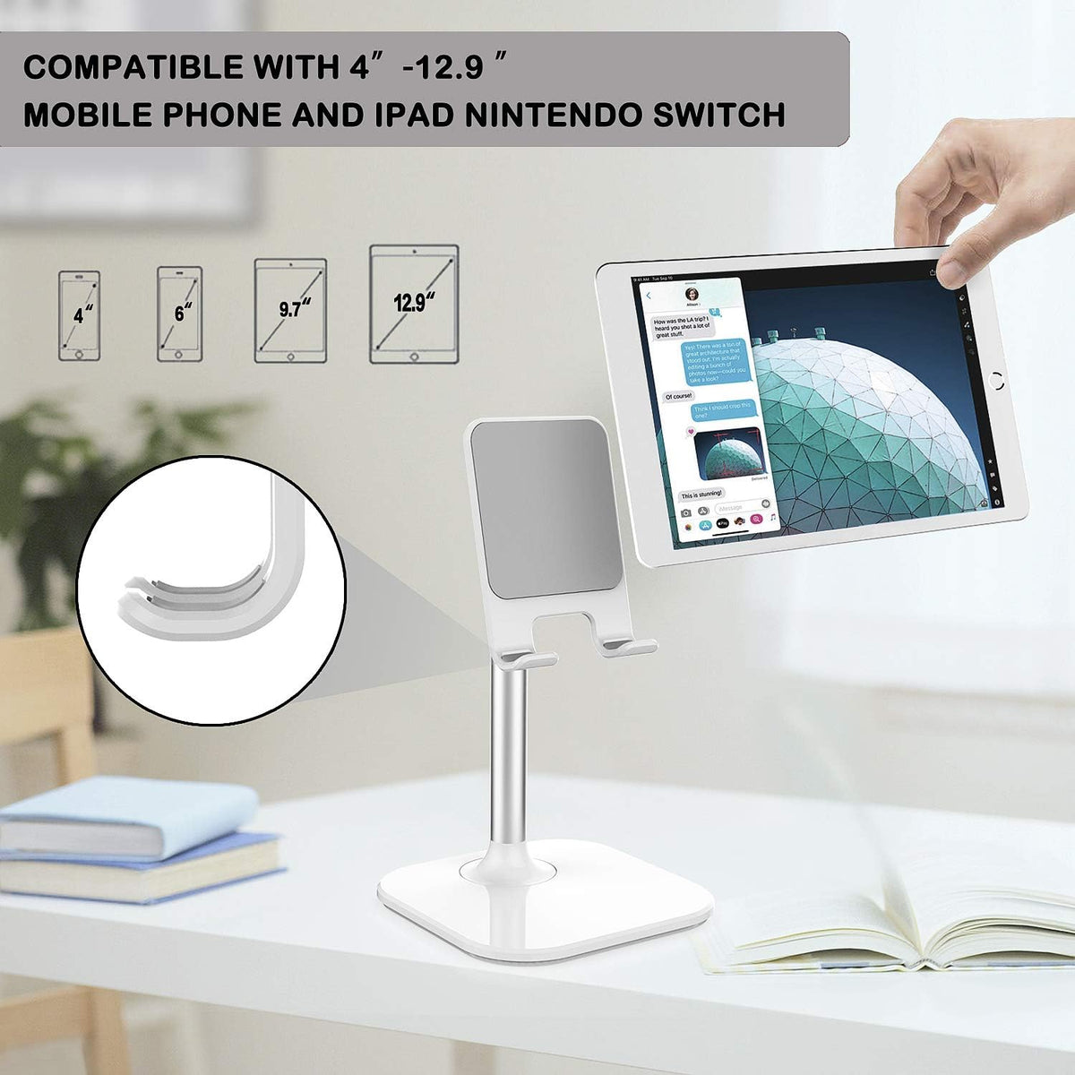 Doboli Cell Phone Stand, Phone Stand for Desk, Phone Holder Stand Compatible with iPhone and All Mobile Phones Tablet, Gifts for Adults Women Men Mom Wife, White