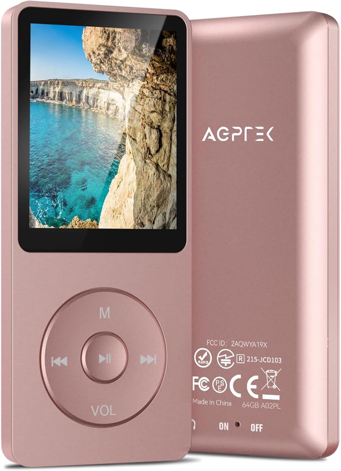 AGPTEK A02PL 64GB MP3 70 128GB(Rose Player, Hours Playback Lossless Sound Music Player, Supports up to Gold)