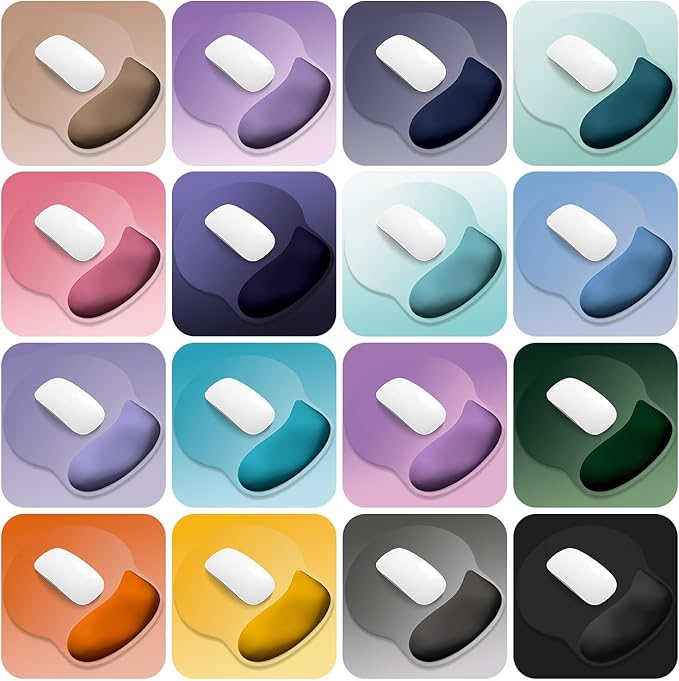 ITNRSIIET Ergonomic Mouse Pad with Wider Memory Foam Wrist Rest +17% - Curved Cushion Reduces Pressure 20%, Pain Relief, Non-Slip, Smooth, Cute Colors, 9.85 x 9 in, Purple Pink Gradient
