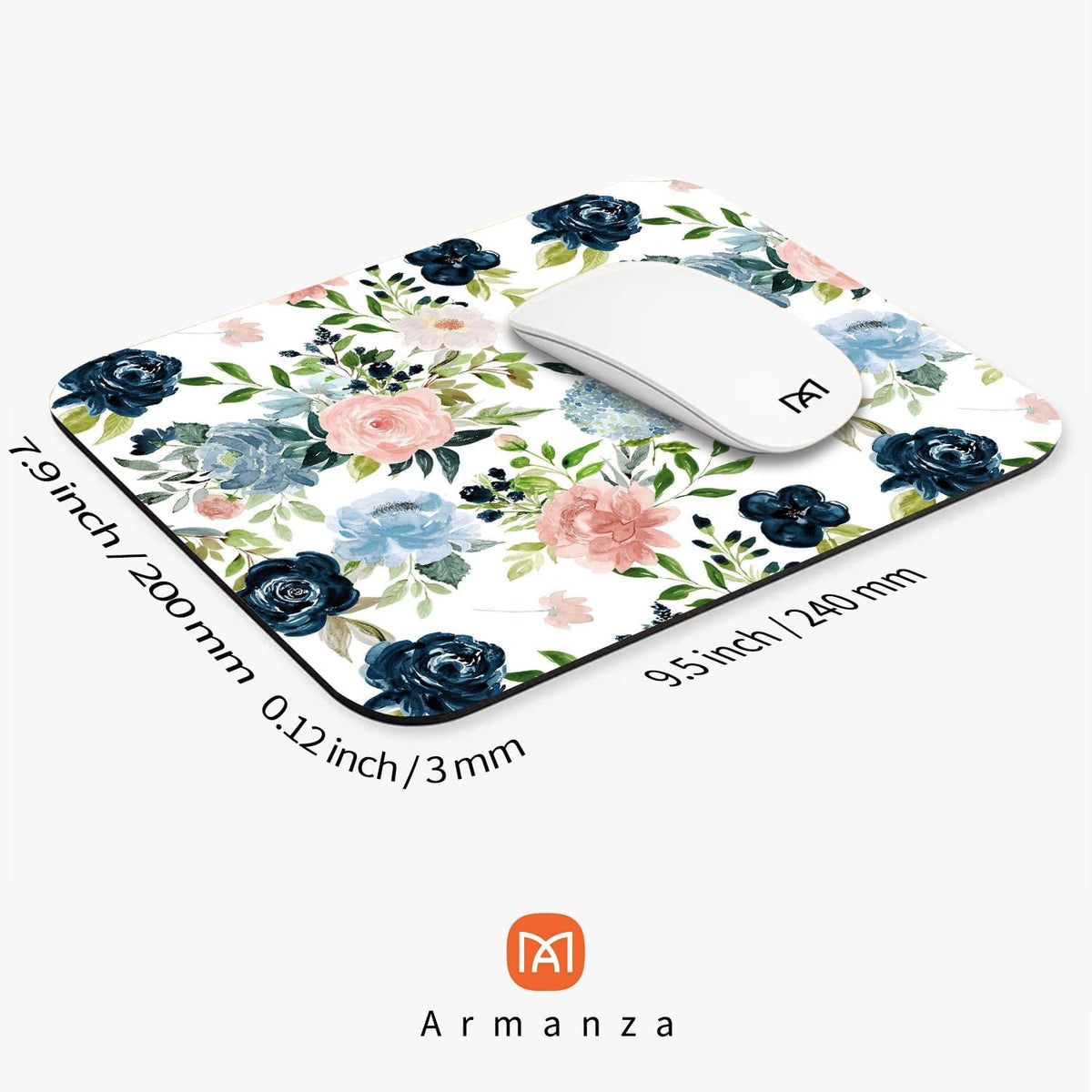 Square Mouse Pad Pretty Flowers, Personalized Premium-Textured Custom Mouse Mat Design, Washable Mousepad Cloth, Non-Slip Rubber Base Computer Mouse Pads for Wireless Mouse