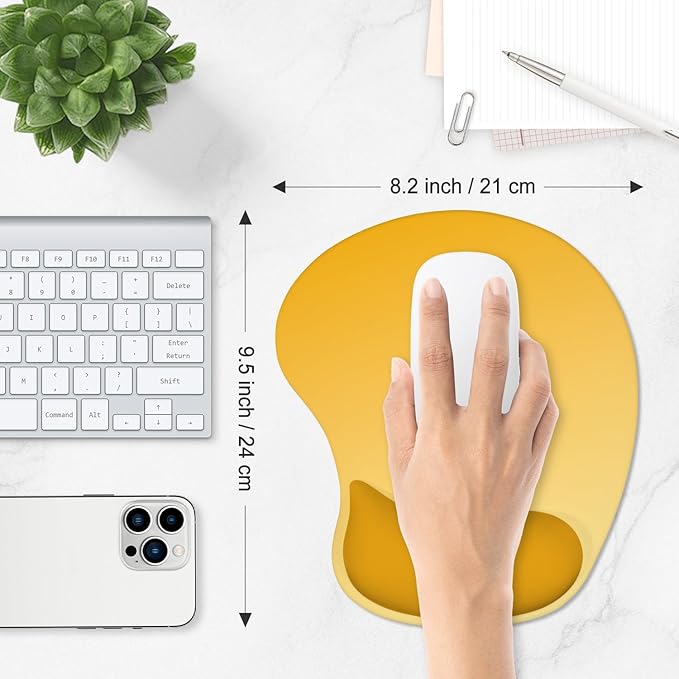 ITNRSIIET Ergonomic Mouse Pad, Cushioned Gel Wrist Rest, Non-Slip Base, Smooth Surface, Cute Multi-Color, 9.5 x 8.2 in, Yellow Gradient