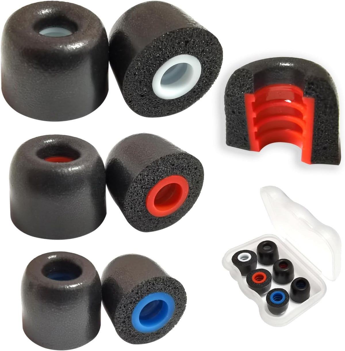 Memory Foam Earbuds Tips Replacement Fit 4.0mm-5.5mm Isolation Noise Replacement Foam Ear Tips for in-Ear Earphones with Storage Box