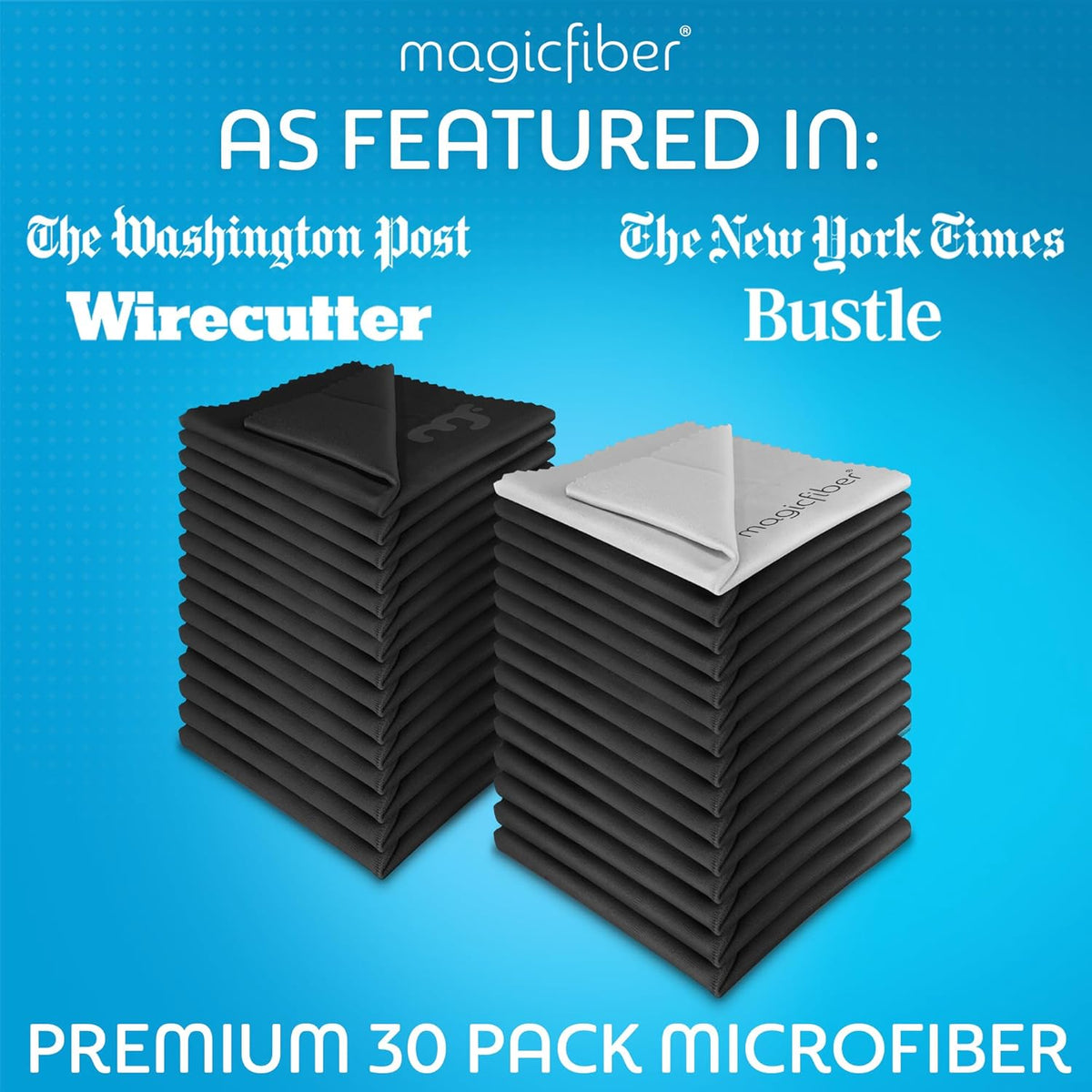 MagicFiber Microfiber Cleaning Cloth, 30 Pack - Premium Cloth for Glasses, Lens, Screens & More