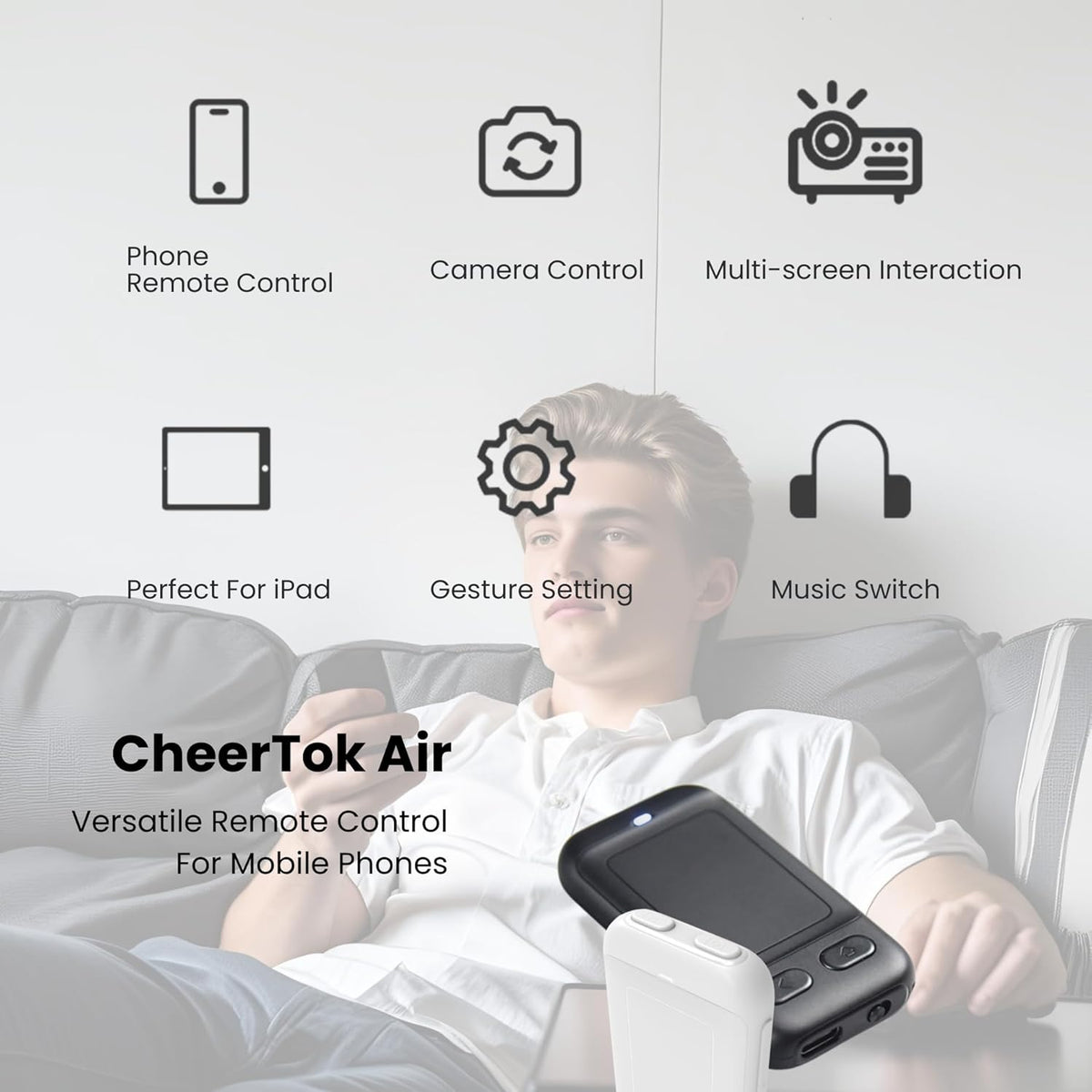 CheerTok Air - TikTok Scrolling Remote Control, Page Turner for Ebook Kindle, Bluetooth Wireless Camera Video Recording Remote for iPhone, iPad, Android, Cell Phones, Smartphones and Tablets