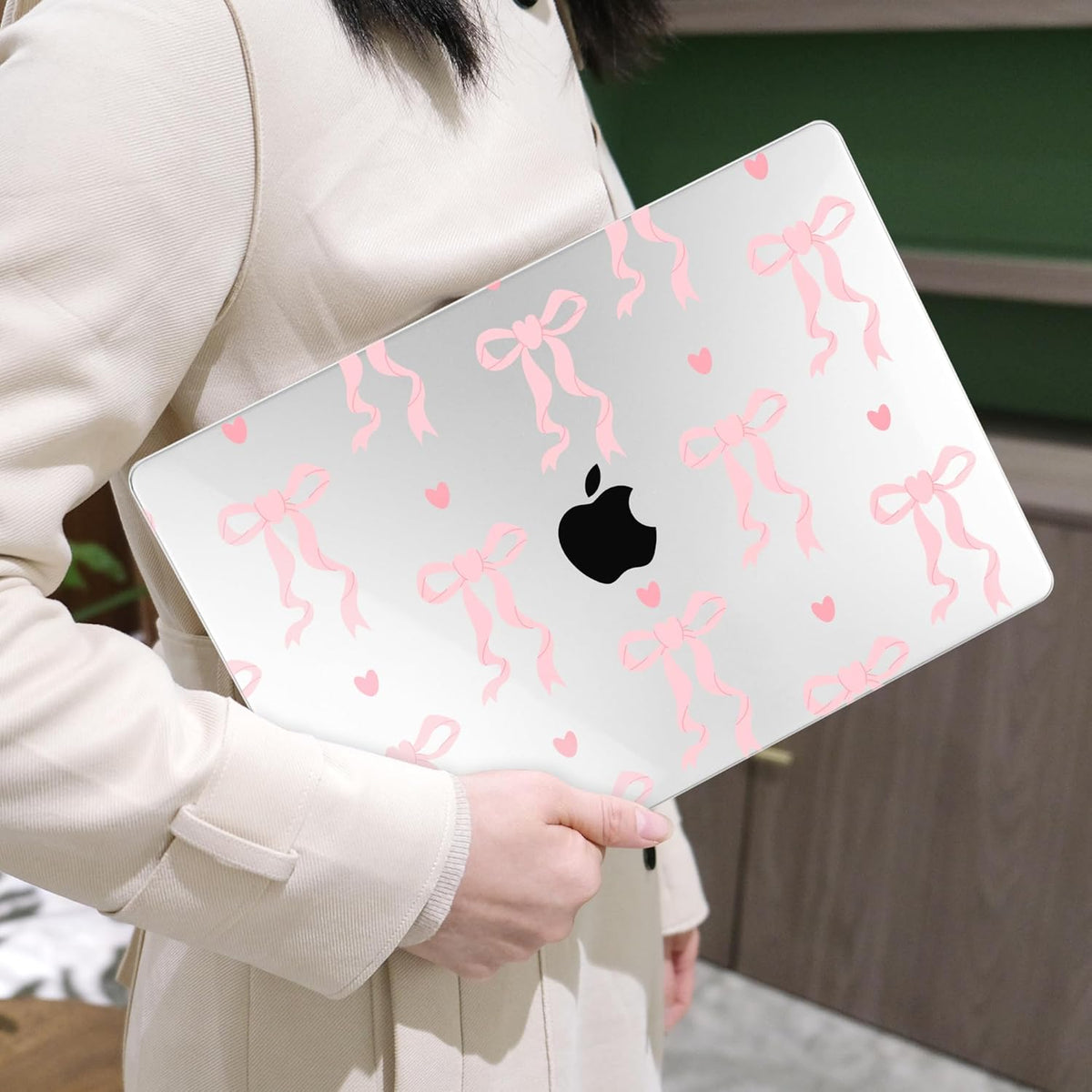 MEEgoodo for MacBook Air 13 inch Case 2021 2020 2019 2018 Released A2337 M1 A2179 A1932 with Touch ID, Plastic Hard Shell & Keyboard Cover Compatible with MacBook Air Case 13.3,Trendy Bow & Hearts