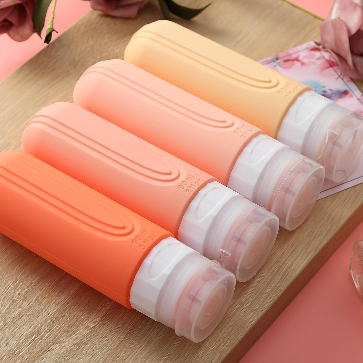 Travel Bottles for Toiletries, Tsa Approved 3oz Travel Size Containers BPA Free Leak Proof Refillable Liquid Silicone Squeezable Travel Accessories for Shampoo Conditioner Lotion (4 Pack)