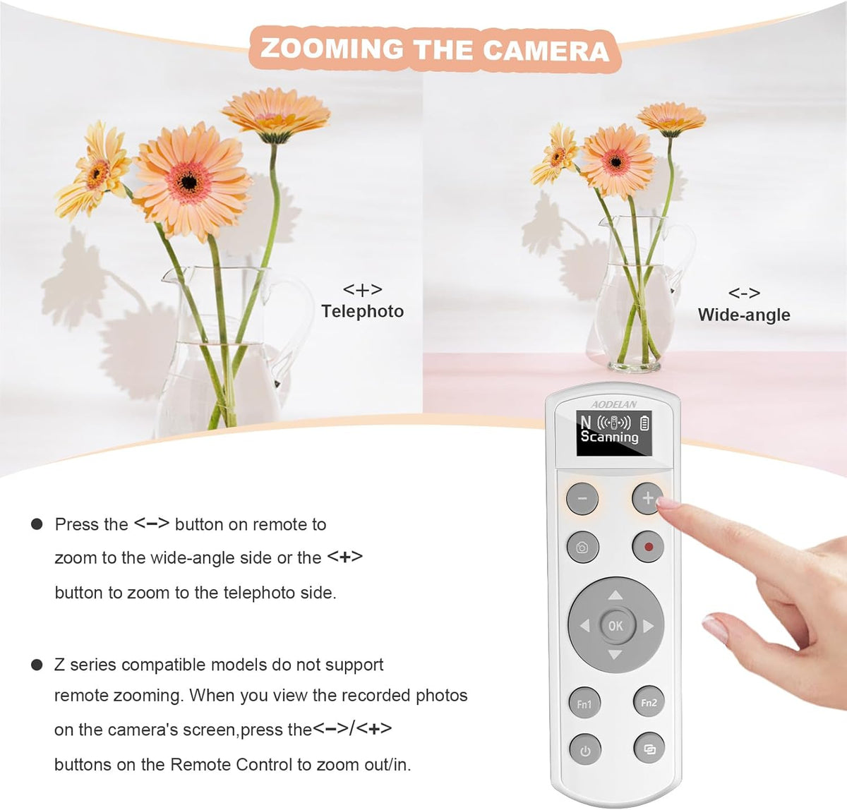 Remote Control for Nikon Camera,USB-C Rechargeable Wireless Shutter Release with OLED Screen – Video, Zoom & Focus Control for Nikon A1000, B600, P1000, P950, Z6III, Z30, Z50II, Zfc, Z5 (White)