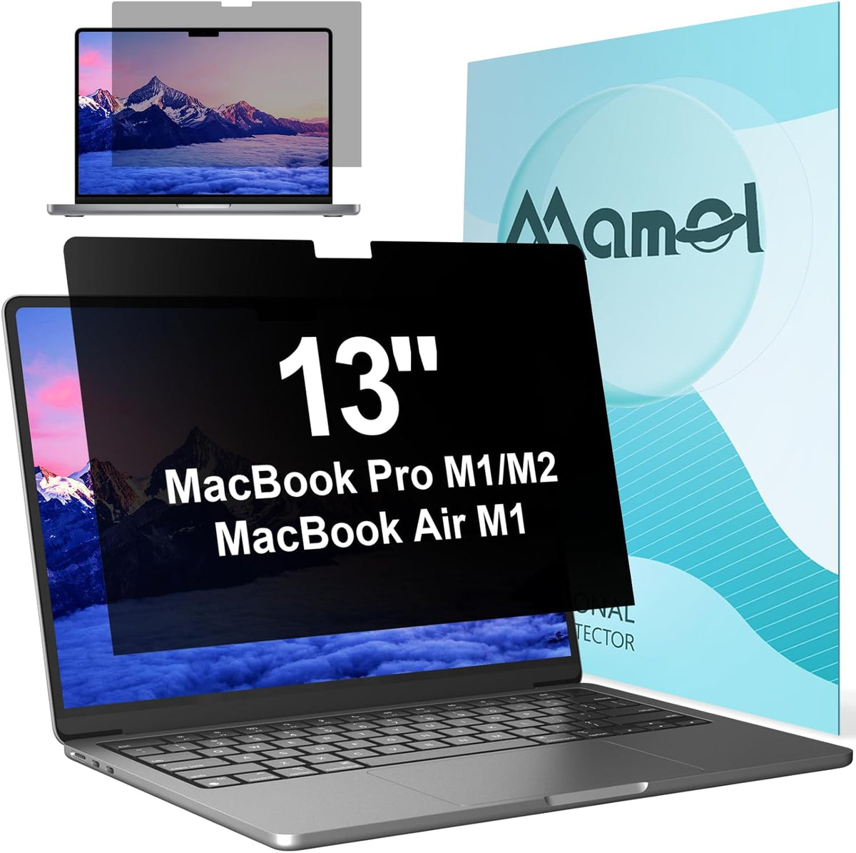 Privacy Screen for MacBook Pro 13 Inch (2016-2022, M1, M2) & Air 13 inch (2018-2021, M1), Matte Anti Glare Blue Light Filter, Nano No Glue Anti Spy Black Protector for Mac Pro 13In Laptop Computer