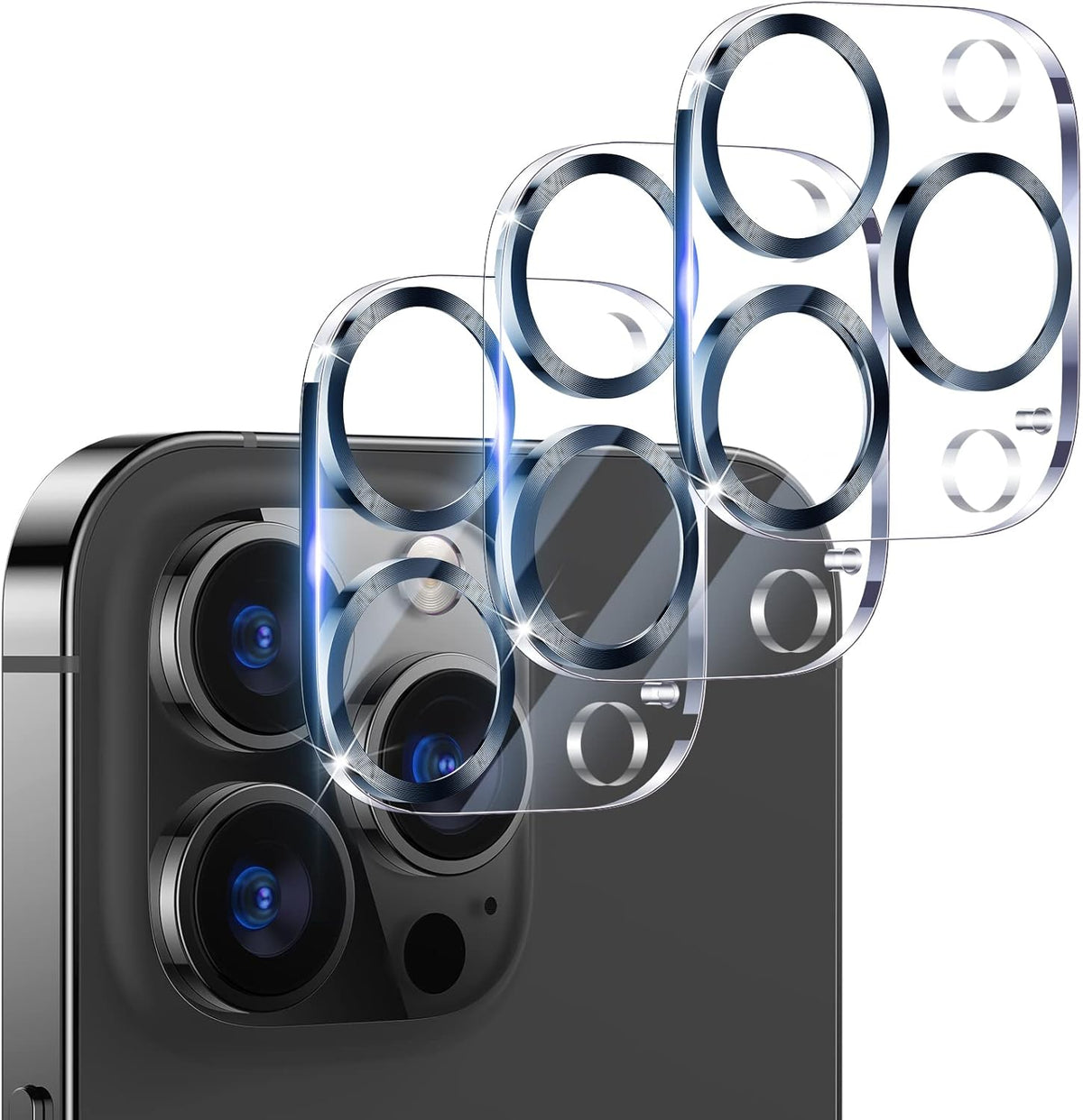 UniqueMe [ 3 Pack] Compatible with iPhone 12 Pro Max 6.7" Camera Lens Protector Tempered Glass,[Case Friendly][New version][Scratch-Resistant][Easy Installation] -Graphite Black