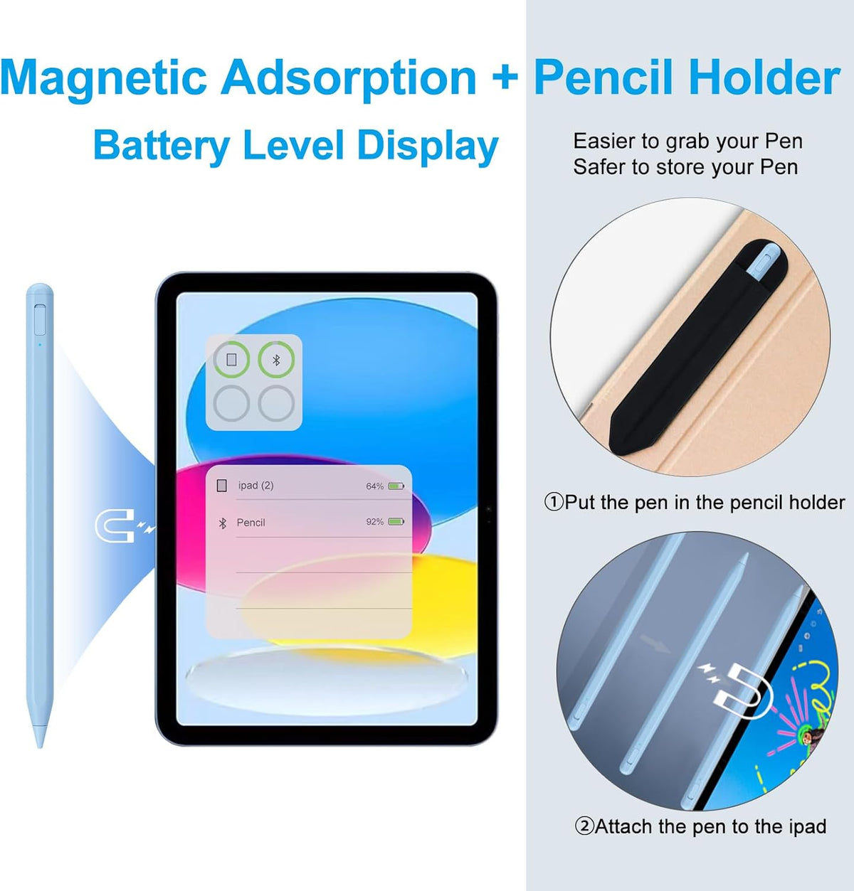 Stylus Pen for iPad 2018-2025 with Palm Rejection, Apple Pencil for Pad11th/10th/9th/8th/7th/6th Gen, iPad Pro 11/12.9 inch, New iPad Air 2025 11&13-inch(M3/2) /5th/4th/3th Gen, iPad mini 6th/5th