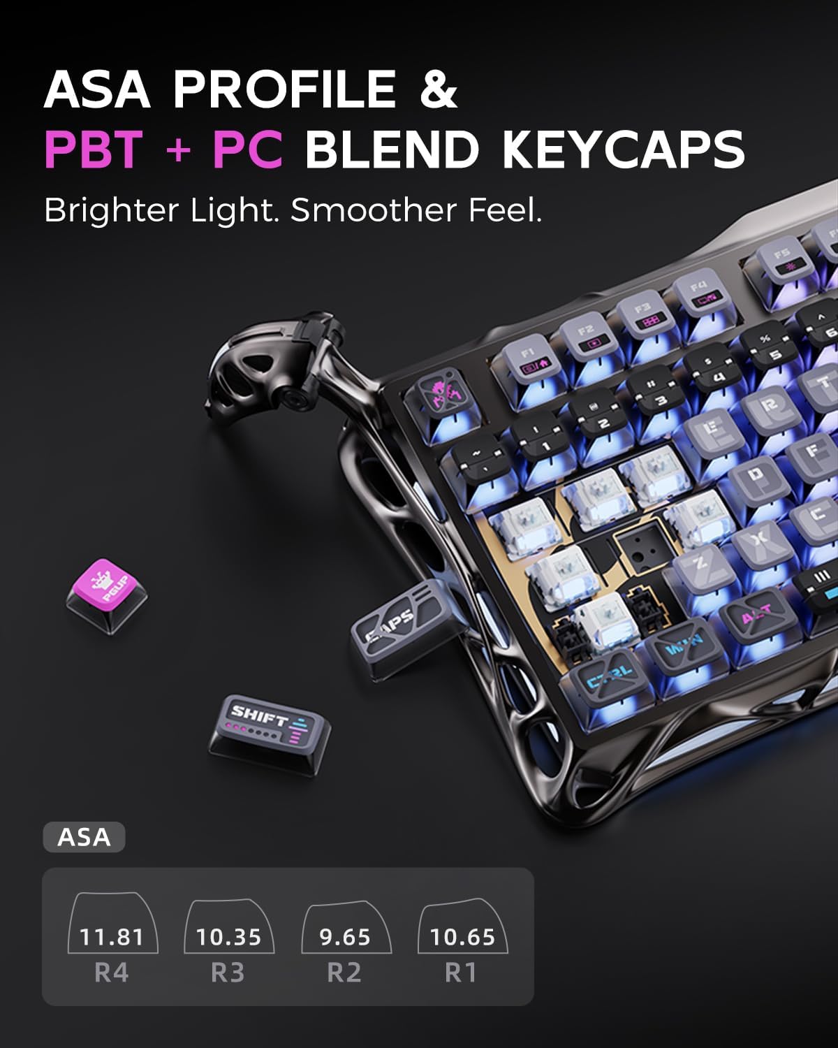 GravaStar Mercury K1 Pro Wireless Mechanical Gaming Keyboard, 75% Layout RGB Custom Keyboard, Electroplated Glossy Frame, Hot-Swappable Linear Switches – Cyberpunk Edition