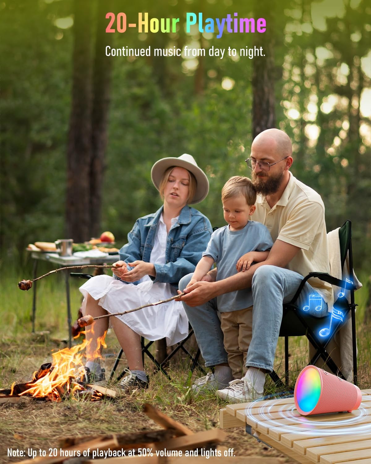 Portable Bluetooth Speaker Wireless with 9 Color Lights, 20H Playtime, Stereo Pairing, Deep Bass, IPX6 Waterproof, Bluetooth 5.3, Small Speaker for Home, Party, Outdoor, Camping, Beach, Gift