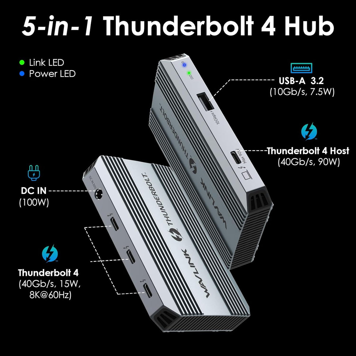 Thunderbolt 4 Hub, WAVLINK USB C Hub with Single 8K/ Dual 4K Display, 100w PD in, USB-A 3.2 Gen 2, for MacBook Pro/Air M1 M2 M3, Thunderbolt 4/3 Laptop