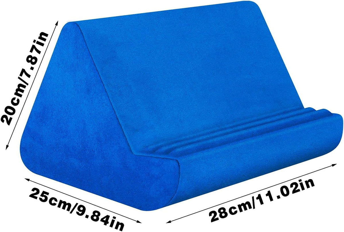 Soft Blues Electrical Blue Pillow Stand with Pocket - Lazy Holder for Bed Sofa with Adjustable Viewing Angle - Compatible with iPads Tablets eReaders Smartphones Books Magazines