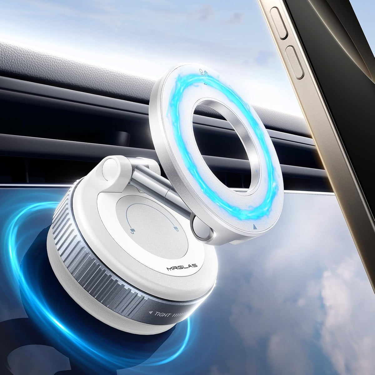 MRGLAS 2025 Upgraded Vacuum Magnetic Phone Holder, for Magsafe Suction Cup Phone Mount Car Truck Accessories for Women Men [89+LBS Suction & 2800gf Magnetic], 360° Adjustable