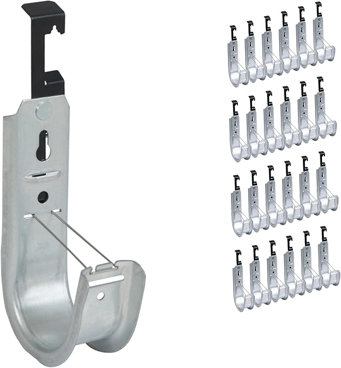 ICC Batwing J Hook 2” with Retainer Clip - Galvanized Steel Cable Management Hooks for Hanging Cable to Hanger Wire and Threaded Rod - Rust-Resistant, EIA and TIA Compliant - 2 Inch 25 Pack