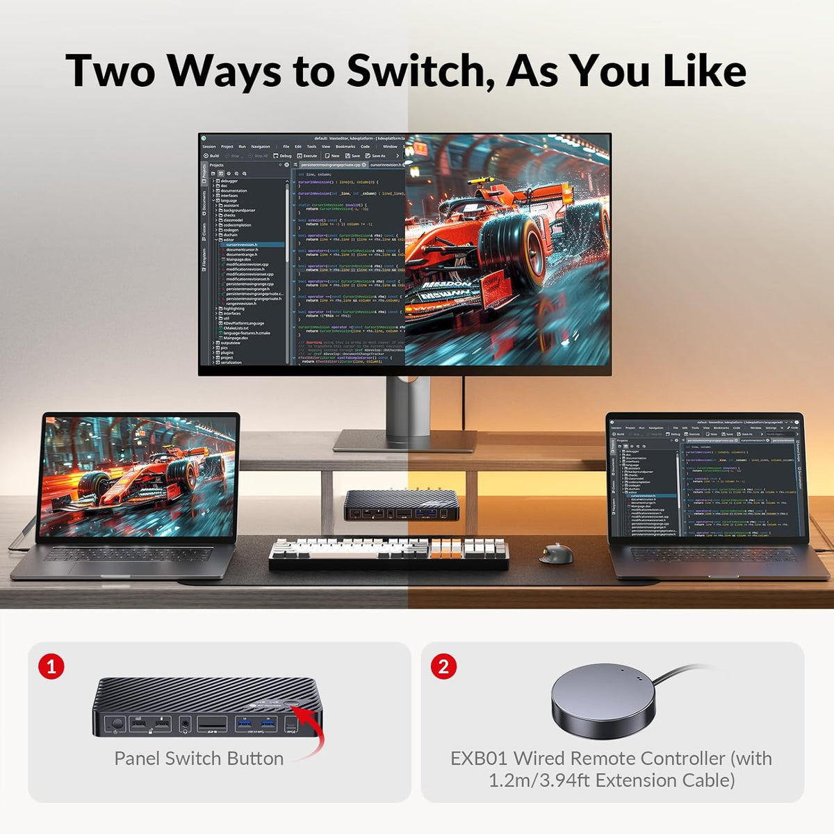 AV Access Docking Station KVM Switch 2 Monitors 2 Laptops, 4K HDMI KVM Switch Dual Monitor, 100W PD for Each PC, 1G Ethernet, EDID Emulation, Ideal for Home Office & Gaming