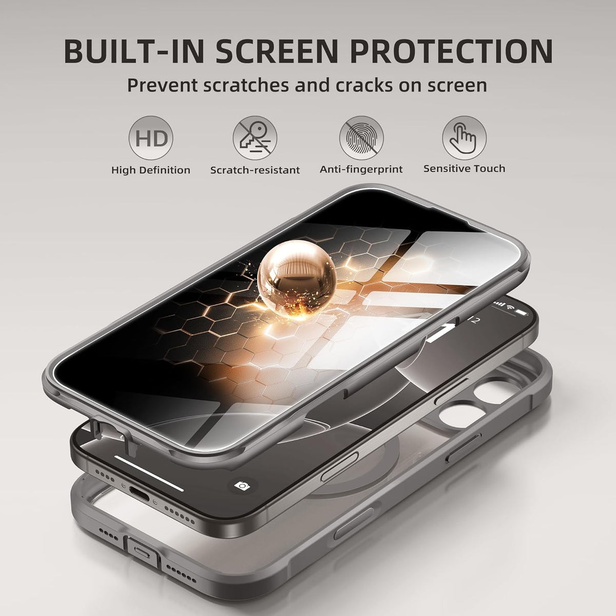 BERFY Magnetic for iPhone 16 Pro Max Case, Compatible with MagSafe, Built-in Privacy Screen Protector and Upgraded Camera Protection, Anti-Spy Full Body Shockproof Phone Case for 16 Pro Max, Dark Grey