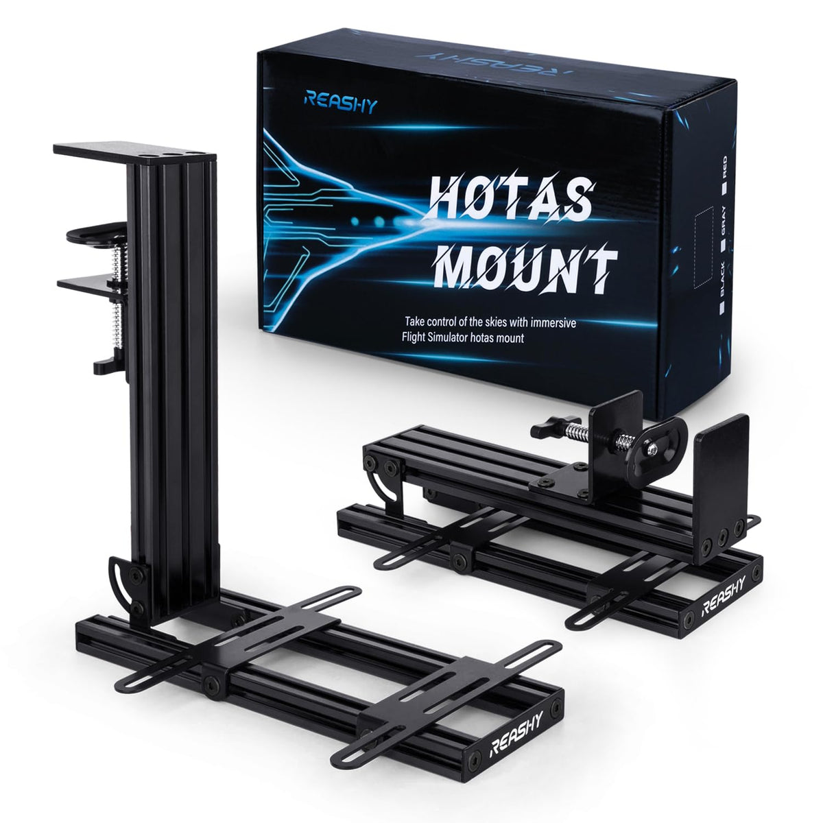 Reashy Hotas Mount, Joystick Mount, Aluminum Flight Stick Desk Mount for Logitech X56, X52, X52 Pro, Thrustmaster T.1600M, TCA, T.Flight Hotas One, 4, X, Airbus, VKB Gladiator Nxt (Black)
