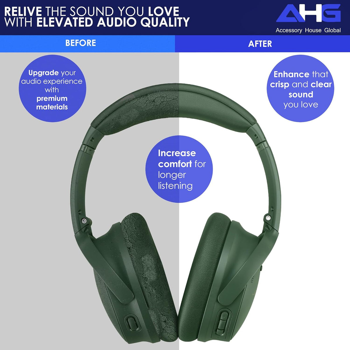 Replacement QC Ear Pad and Headband Pad Kit Cushion. Compatible with Bose QuietComfort 2023 QC45 QCSE QC35 II Noise Cancelling Headphones (Cypress Green). Easy DIY Fit