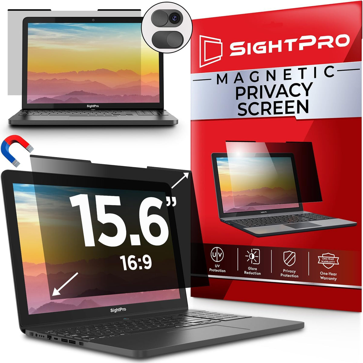 Magnetic Laptop Privacy Screen 15.6 Inch 16:9 - Removable Computer Privacy Filter Shield and Protector