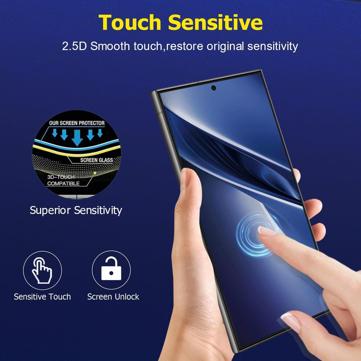 [4Pack] Screen Protector For Galaxy S24 Ultra [Tempered Glass] [Japan Glass with 9H Hardness] Fingerprint unlock with installation frame HD clear Screen Protector